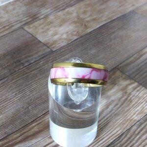 New, Size 11, 8 mm Stainless Steel Band Gold-Pink/Cream